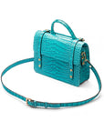 Mini top handle Harmony music bag, turquoise croc, side view