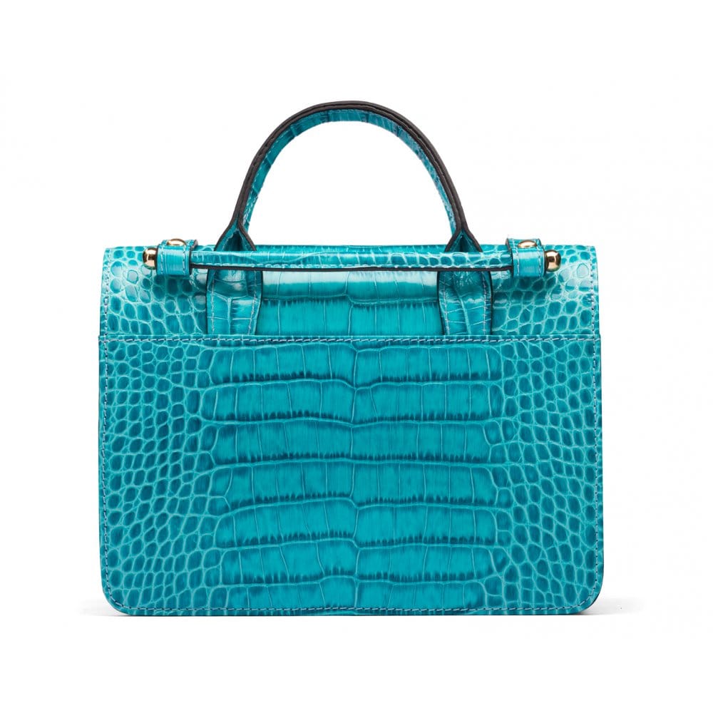 Mini top handle Harmony music bag, turquoise croc, back view