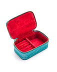 Rectangular zip around jewellery case, turquoise croc, inside