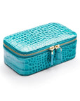 Rectangular zip around jewellery case, turquoise croc, front