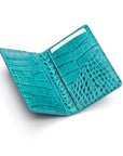 Leather card holder with RFID protection, turquoise croc, interior