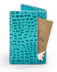 Leather card holder with RFID protection, turquoise croc, back