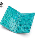 Leather card holder with RFID protection, turquoise croc, inside