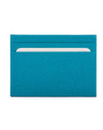 Flat leather credit card wallet 4 CC, turquoise, front