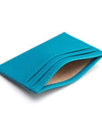 Flat leather credit card wallet 4 CC, turquoise, inside