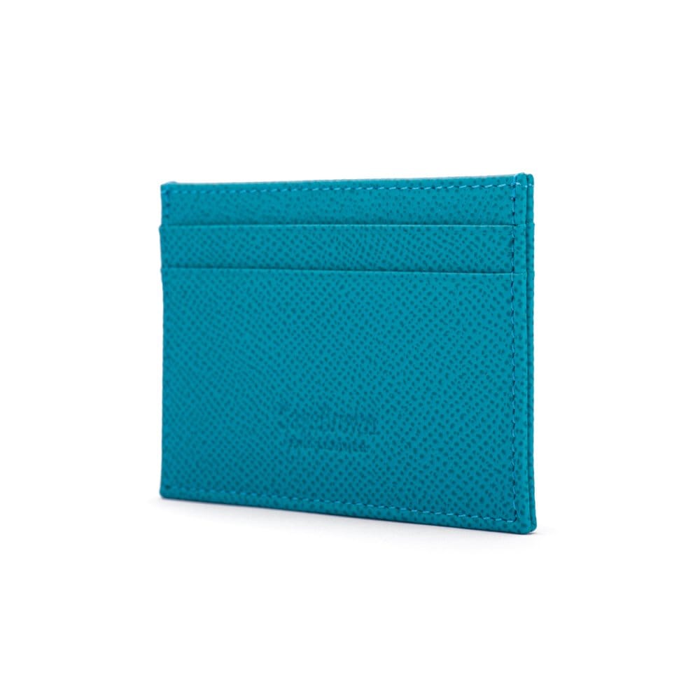 Flat leather credit card wallet 4 CC, turquoise, back