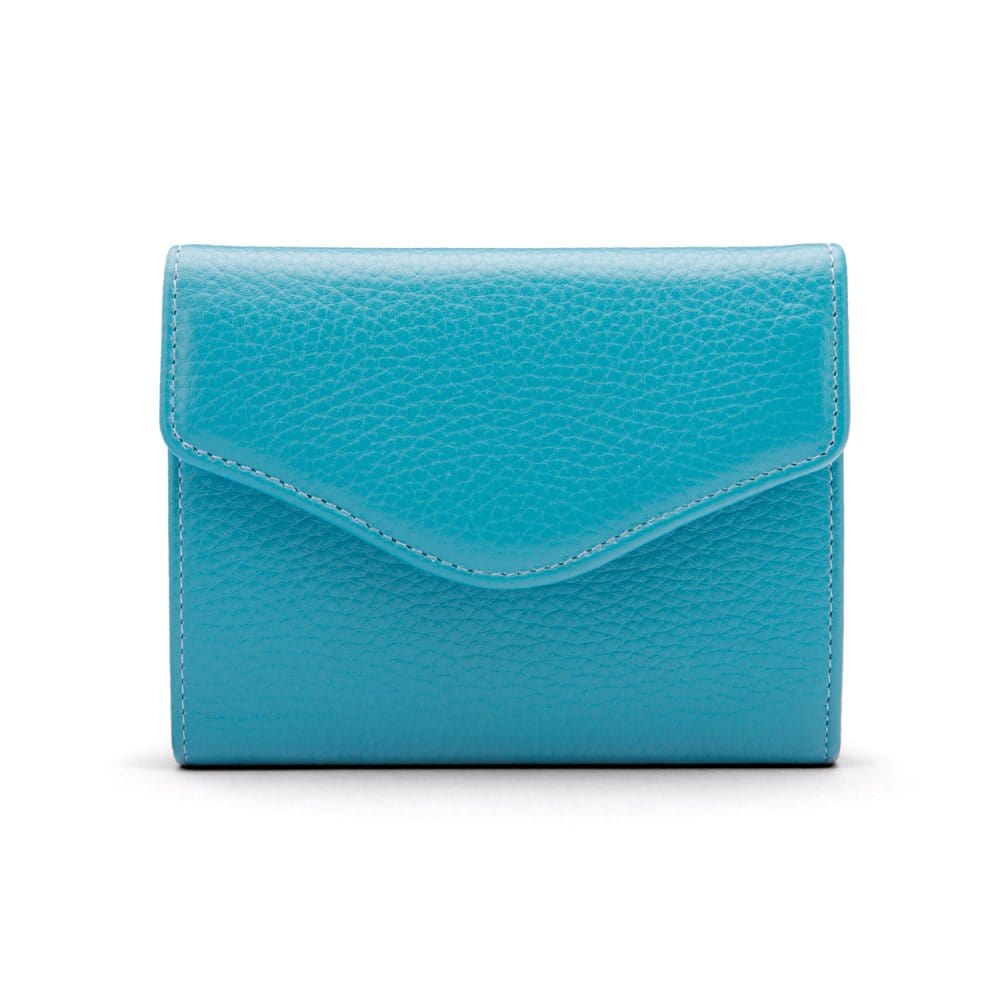 Large leather purse with 15 CC, turquoise, front