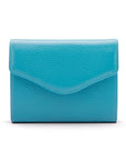 Large leather purse with 15 CC, turquoise, front