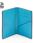 RFID bifold credit card holder, turquoise saffiano, inside view