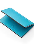 RFID bifold credit card holder, turquoise saffiano, RFID view