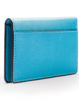 RFID bifold credit card holder, turquoise saffiano, back view