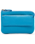 Small leather zip coin purse, turquoise, front