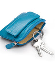 Small leather zip coin purse, turquoise, inside