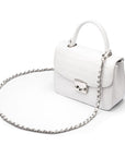 Small leather top handle bag, white croc, side