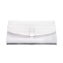 Leather clutch bag, white croc, front view