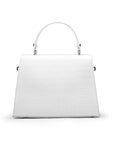 Leather top handle handbag, white croc, back