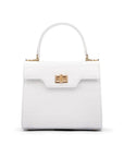 Mini leather Morgan Bag, top handle bag, white croc, front view