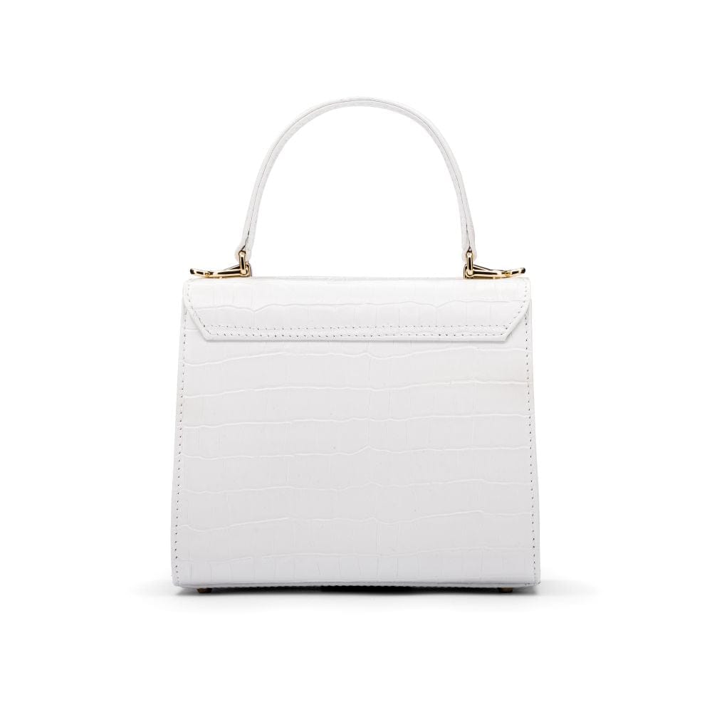 Mini leather Morgan Bag, top handle bag, white croc, back view