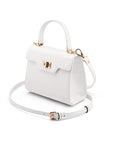 Mini leather Morgan Bag, top handle bag, white croc, side view