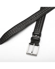 Woven leather belt for men, black, chisel tip