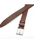 Woven leather belt for men, brown, chisel tip