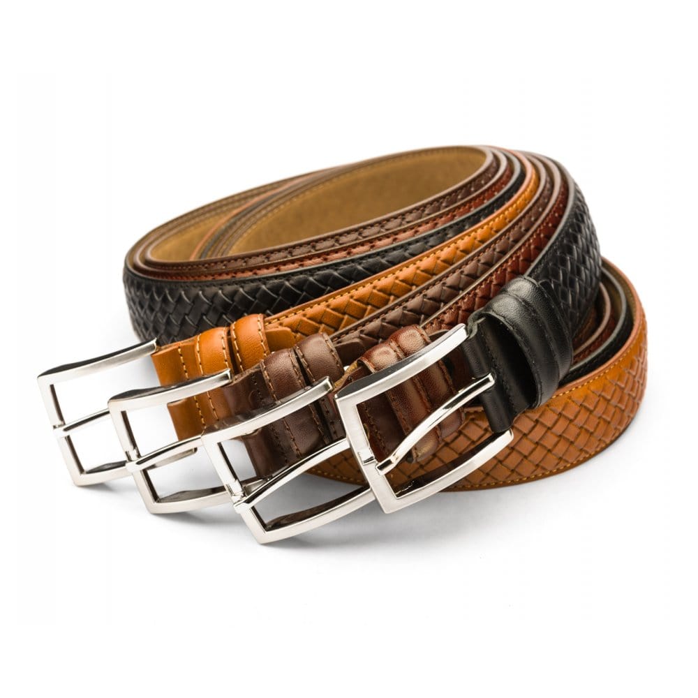 Woven leather belt for men, light tan, colours available