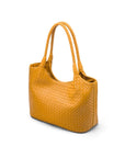 Woven leather shoulder bag, yellow, side