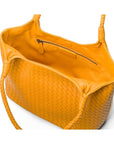 Woven leather shoulder bag, yellow, without inner bag