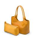 Woven leather shoulder bag, yellow, with inner bag