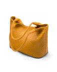 Woven leather shoulder bag, yellow