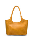 Woven leather shoulder bag, yellow, front