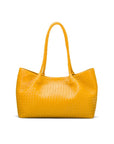 Woven leather slouchy bag, yellow, front