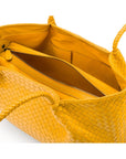 Woven leather slouchy bag, yellow, inside