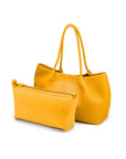 Woven leather slouchy bag, yellow, with inner bag