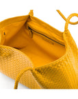 Woven leather slouchy bag, yellow, without inner bag