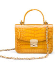 Small leather top handle bag, yellow croc,, with chain strap