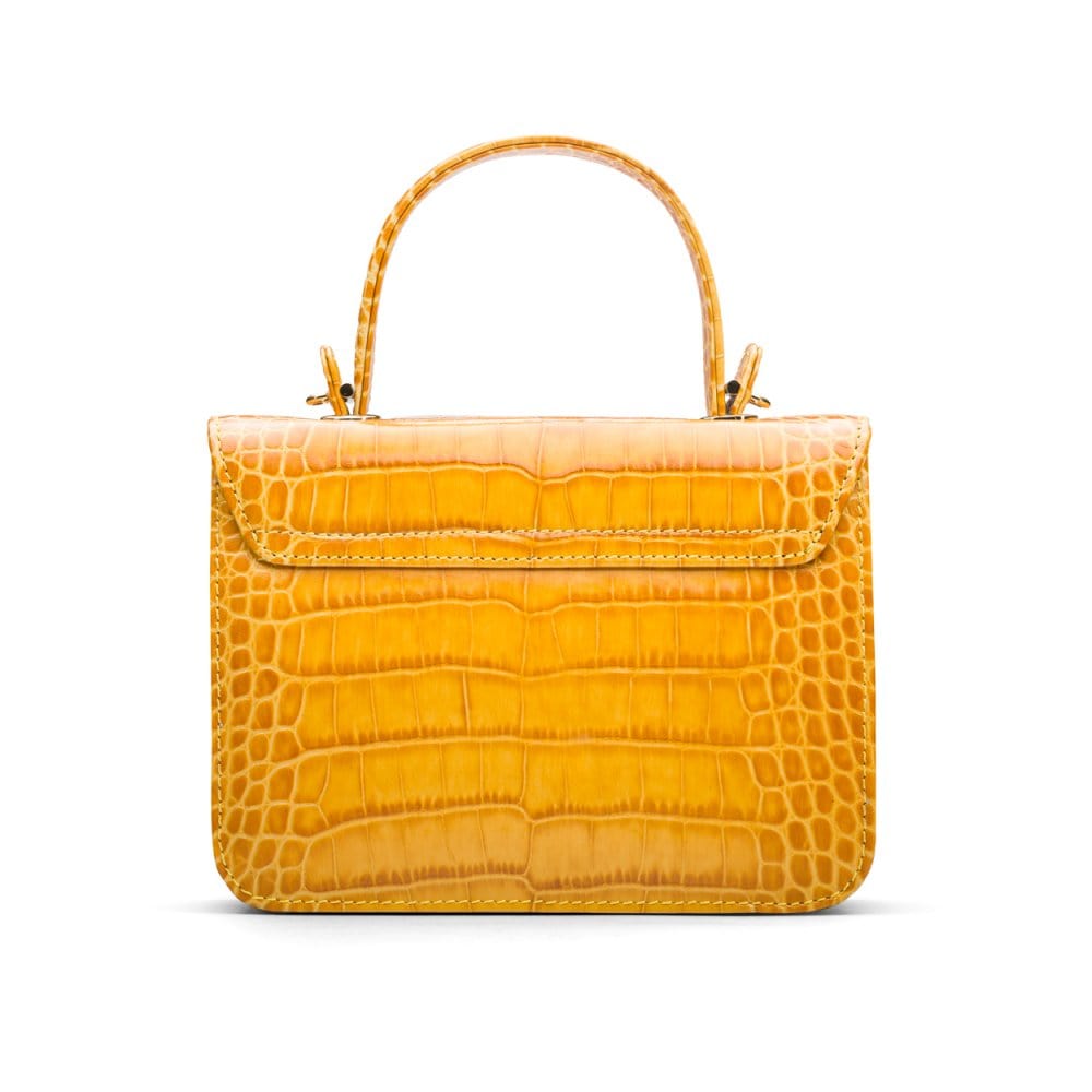 Small leather top handle bag, yellow croc, back