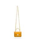 Small leather top handle bag, yellow croc