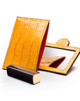 Compact leather mirror, yellow croc