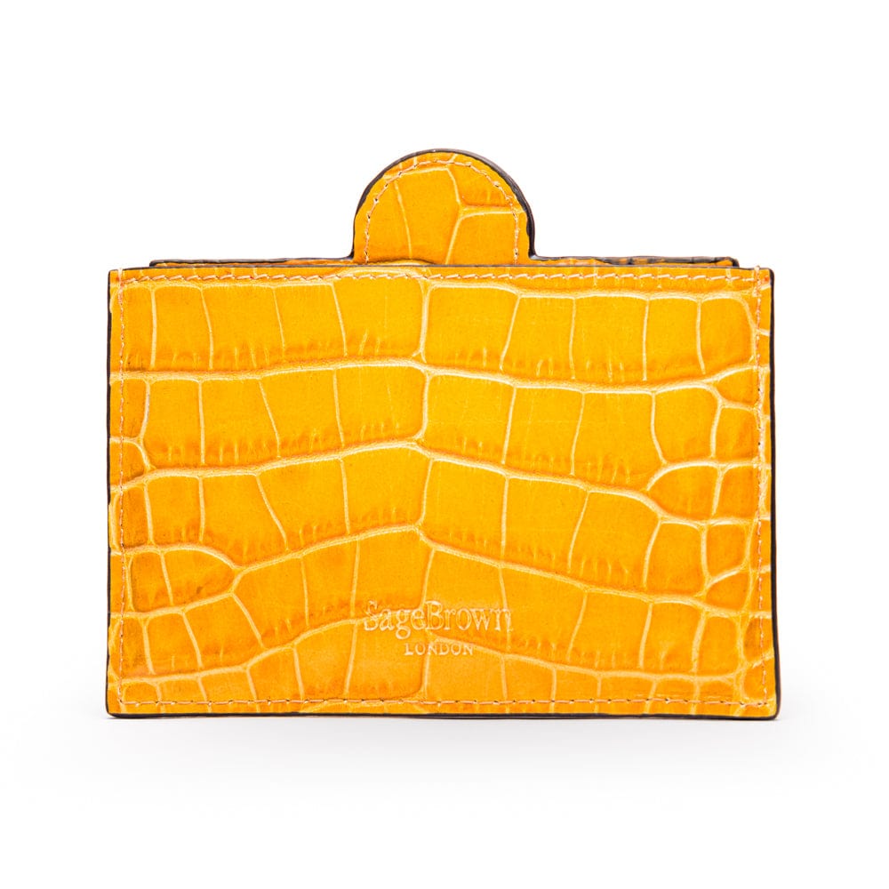 Compact leather mirror, yellow croc, back