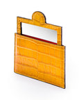 Compact leather mirror, yellow croc, side