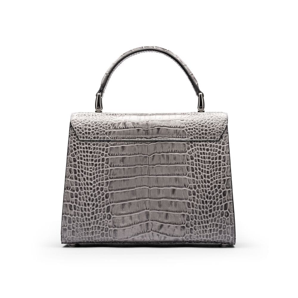 Leather top handle bag, Burnett bag, grey croc, back