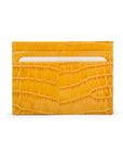 Flat leather credit card wallet 4 CC, yellow croc, front