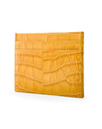 Flat leather credit card wallet 4 CC, yellow croc, side