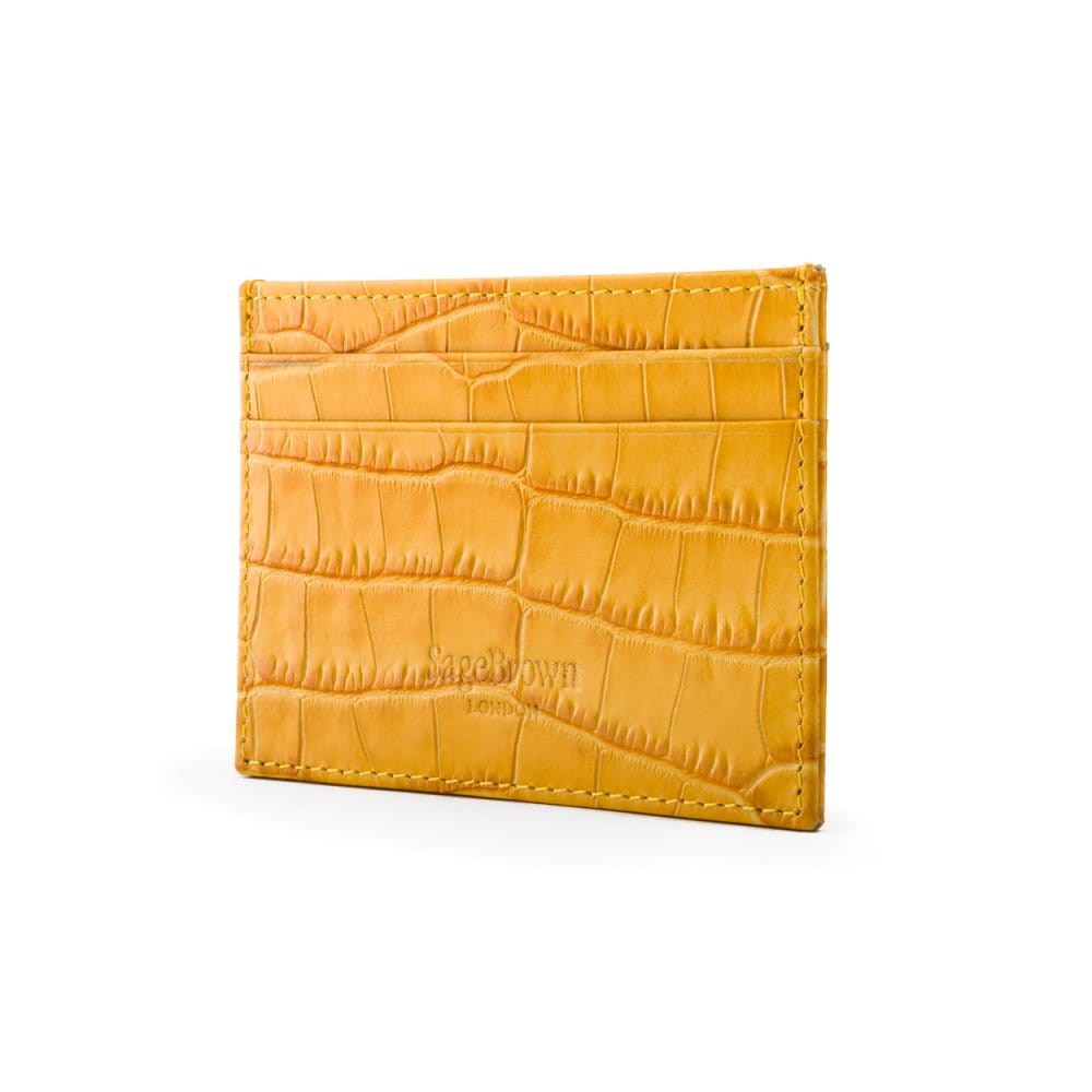 Flat leather credit card wallet 4 CC, yellow croc, back