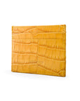 Flat leather credit card wallet 4 CC, yellow croc, back