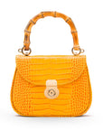 Bamboo handle bag, yellow croc, front view