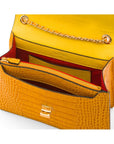 Leather chain bag, yellow croc, inside view