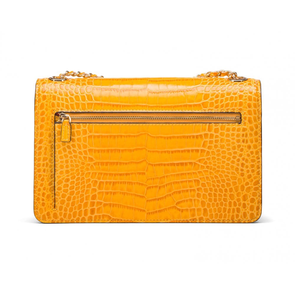 Leather chain bag, yellow croc, back view