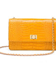 Leather chain bag, yellow croc, front view